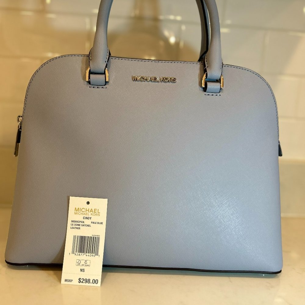 Michael Kors: Cindy Large Leather Dome Satchel – Pale Blue